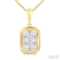 ASHI Emerald Shape Bezel Set Lovebright Diamond Fashion Pendant 919C5PPFGPDYW-OC