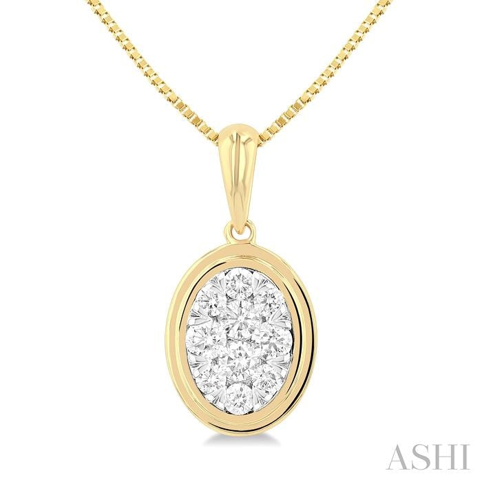 ASHI Oval Shape Bezel Set Lovebright Diamond Fashion Pendant 919C5PPFGPDYW-OV