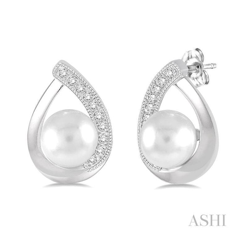 ASHI Silver Pearl & Diamond Earrings 88328PPSSSLER