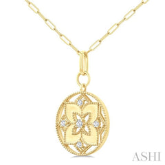 ASHI Floral Circle Paperclip Medallion Diamond Fashion Pendant 920F6PPFGPDYG