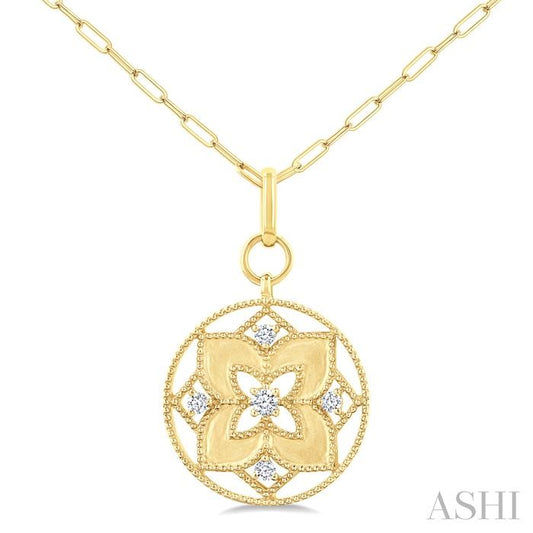 ASHI Floral Circle Paperclip Medallion Diamond Fashion Pendant 920F6PPFGPDYG