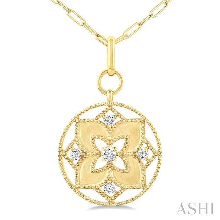 ASHI Floral Circle Paperclip Medallion Diamond Fashion Pendant 920F6PPFGPDYG