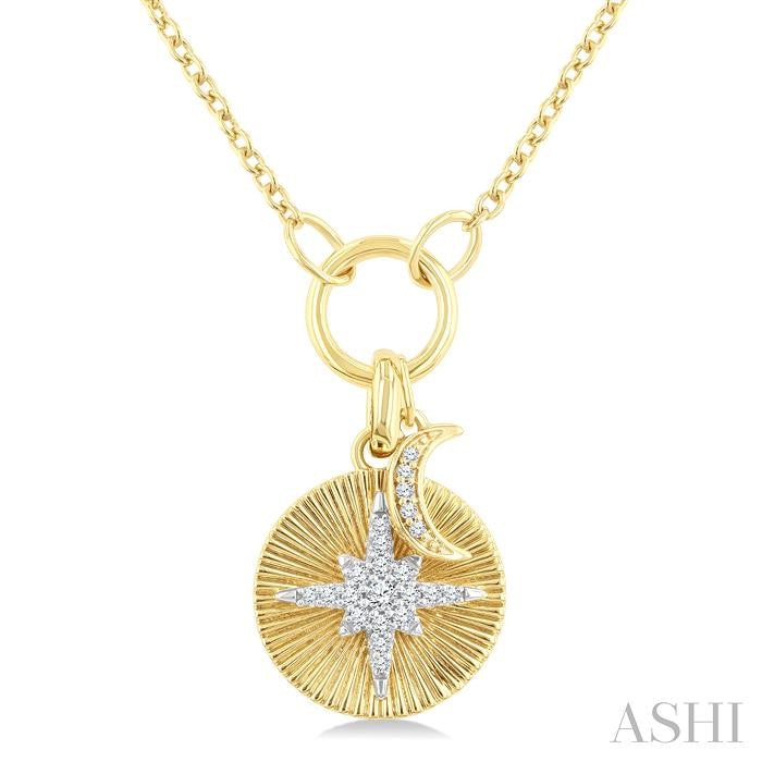 ASHI Crescent Moon & Star Charm Fluted Diamond Fashion Pendant 921G8PPTGPDYW