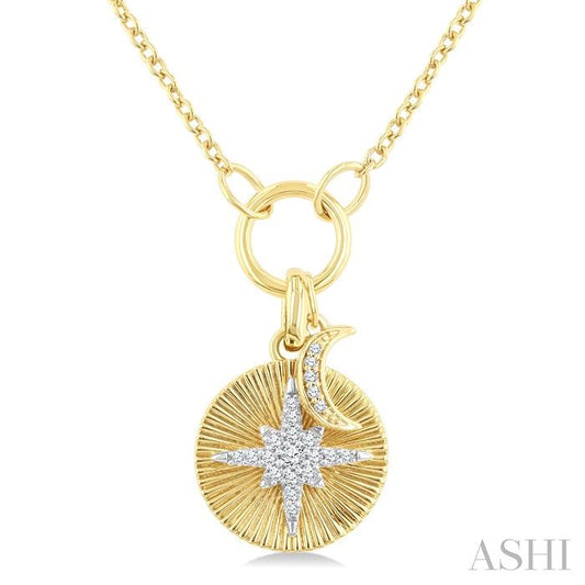 ASHI Crescent Moon & Star Charm Fluted Diamond Fashion Pendant 921G8PPTGPDYW