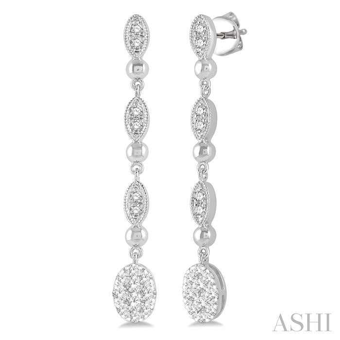 ASHI Oval Shape Lovebright Diamond Long Earrings 922B3PPFGERWG-OV