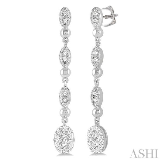ASHI Oval Shape Lovebright Diamond Long Earrings 922B3PPFGERWG-OV