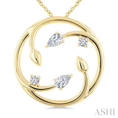 ASHI Circle Diamond Leaf Pendant 927H6PPFGPDYG