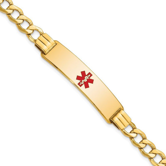 Quality Gold 14K Semi-solid Medical Red Enamel Curb Link ID Bracelet XM579CR