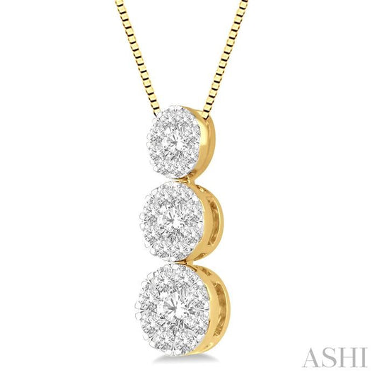 ASHI Round Shape Past Present & Future Lovebright Essential Diamond Pendant 929B3PPFVPDYW