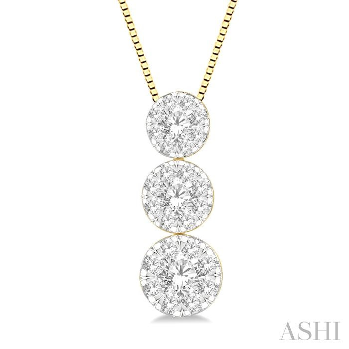 ASHI Round Shape Past Present & Future Lovebright Essential Diamond Pendant 929B3PPFVPDYW