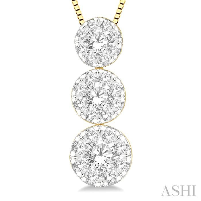 ASHI Round Shape Past Present & Future Lovebright Essential Diamond Pendant 929B3PPFVPDYW