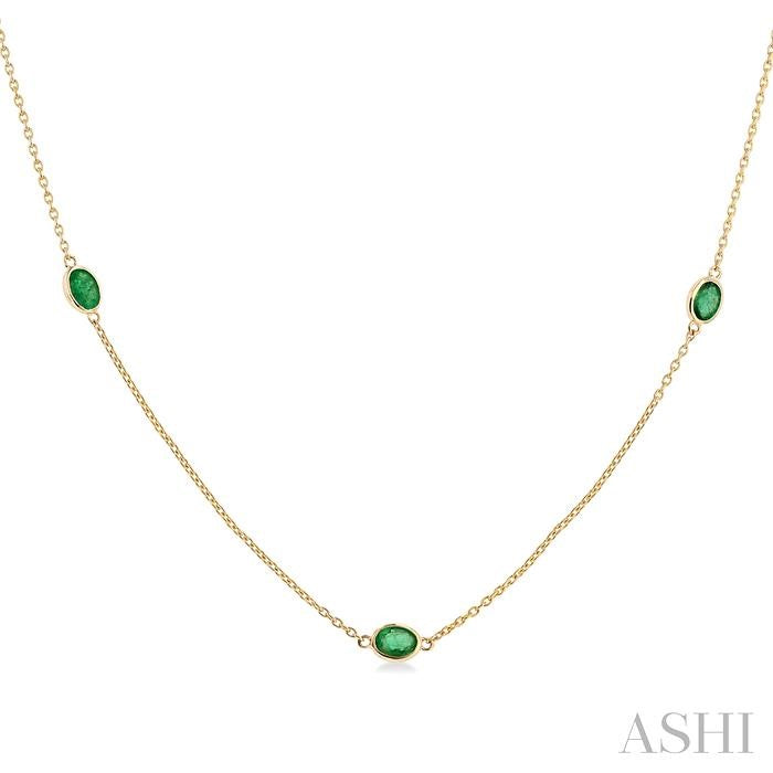 ASHI Oval Shape Gemstone Station Necklace 930V0PPF@NKEMYG-OV