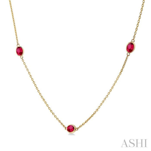 ASHI Oval Shape Gemstone Station Necklace 930V0PPF@NKRBYG-OV