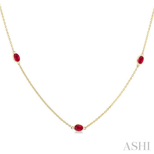 ASHI Oval Shape Gemstone Station Necklace 930V0PPF@NKRBYG-OV