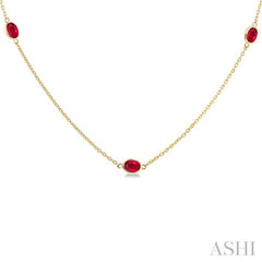 ASHI Oval Shape Gemstone Station Necklace 930V0PPF@NKRBYG-OV