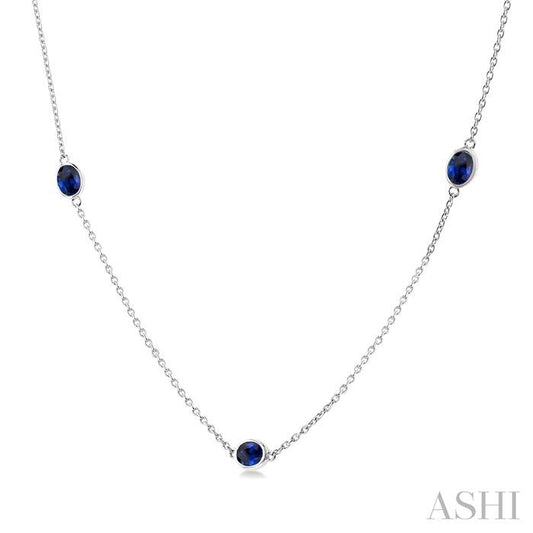 ASHI Oval Shape Gemstone Station Necklace 930V0PPF@NKSPWG-OV