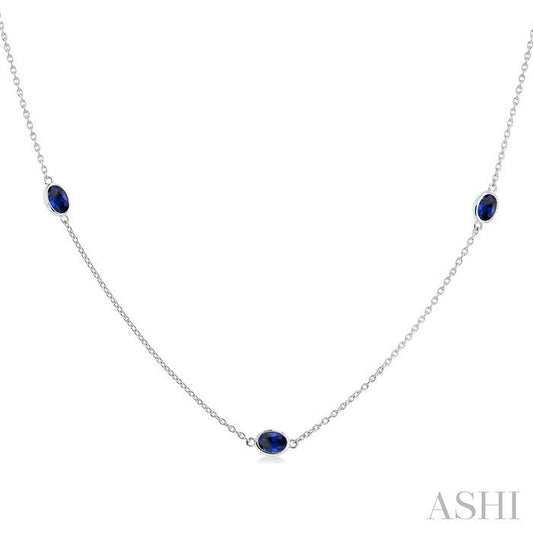 ASHI Oval Shape Gemstone Station Necklace 930V0PPF@NKSPWG-OV