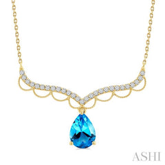 ASHI Pear Shape Gemstone & Diamond Fashion Necklace 930W0PPTSNKBTYG