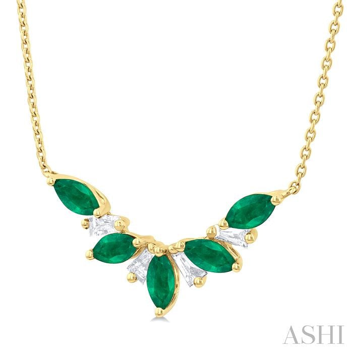 ASHI Marquise Shape Gemstone & Diamond Necklace 931V0PPFGNKEMYG