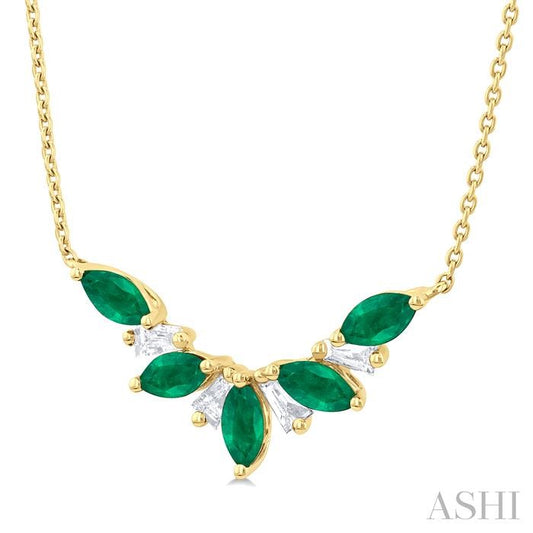 ASHI Marquise Shape Gemstone & Diamond Necklace 931V0PPFGNKEMYG