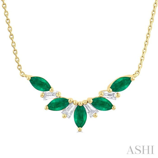 ASHI Marquise Shape Gemstone & Diamond Necklace 931V0PPFGNKEMYG
