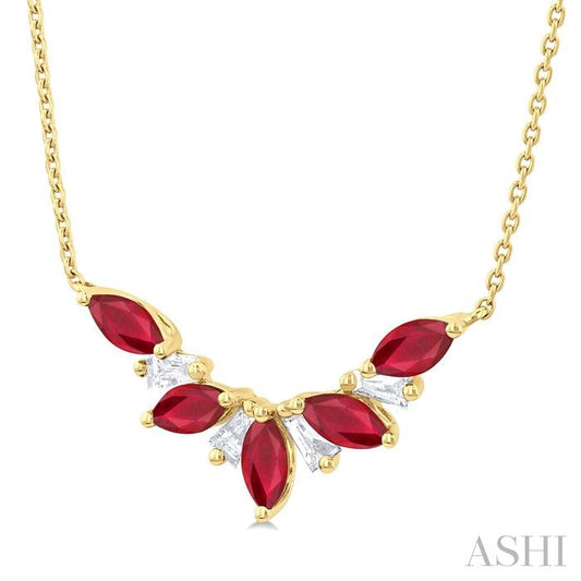 ASHI Marquise Shape Gemstone & Diamond Necklace 931V0PPFGNKRBYG