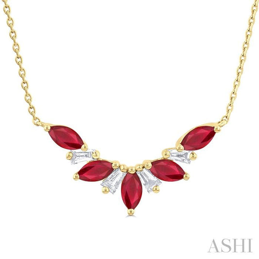 ASHI Marquise Shape Gemstone & Diamond Necklace 931V0PPFGNKRBYG