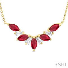ASHI Marquise Shape Gemstone & Diamond Necklace 931V0PPFGNKRBYG