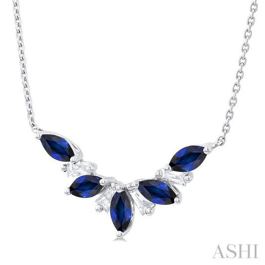 ASHI Marquise Shape Gemstone & Diamond Necklace 931V0PPFGNKSPWG
