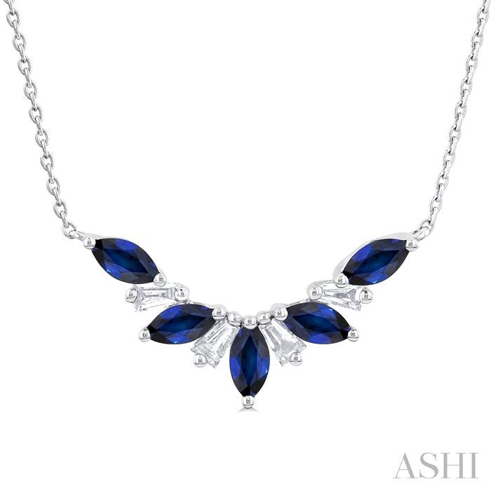 ASHI Marquise Shape Gemstone & Diamond Necklace 931V0PPFGNKSPWG