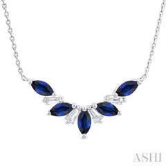 ASHI Marquise Shape Gemstone & Diamond Necklace 931V0PPFGNKSPWG