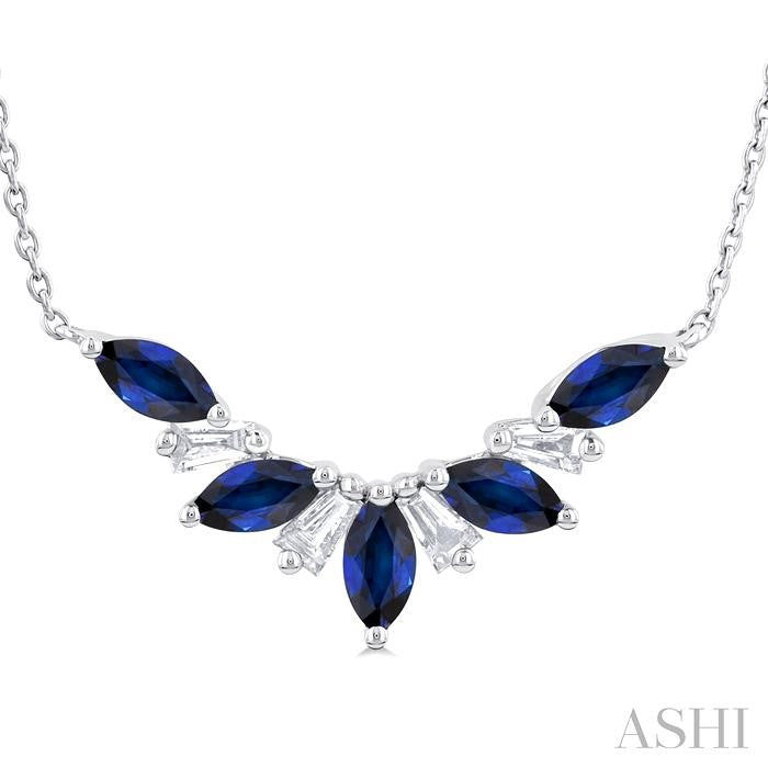 ASHI Marquise Shape Gemstone & Diamond Necklace 931V0PPFGNKSPWG
