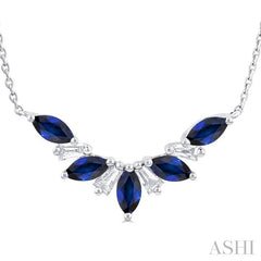 ASHI Marquise Shape Gemstone & Diamond Necklace 931V0PPFGNKSPWG