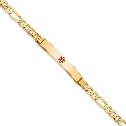 Quality Gold 14K Medical Red Enamel Flat Figaro Link ID Bracelet XM566CR