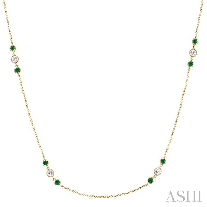 ASHI 3 Gemstone & Diamond Station Necklace 936VHPPFGNKEMYG