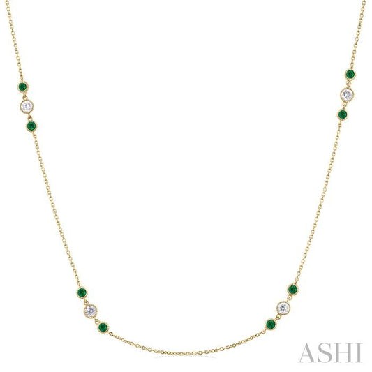 ASHI 3 Gemstone & Diamond Station Necklace 936VHPPFGNKEMYG