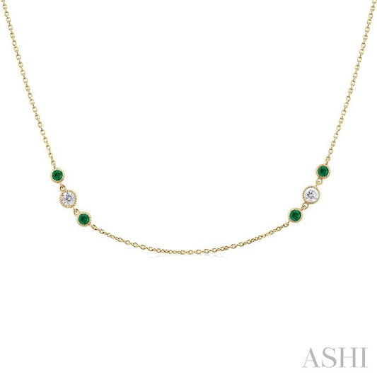 ASHI 3 Gemstone & Diamond Station Necklace 936VHPPFGNKEMYG