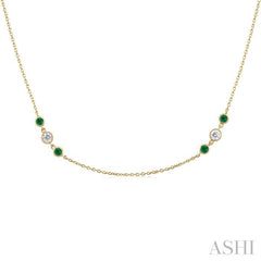 ASHI 3 Gemstone & Diamond Station Necklace 936VHPPFGNKEMYG