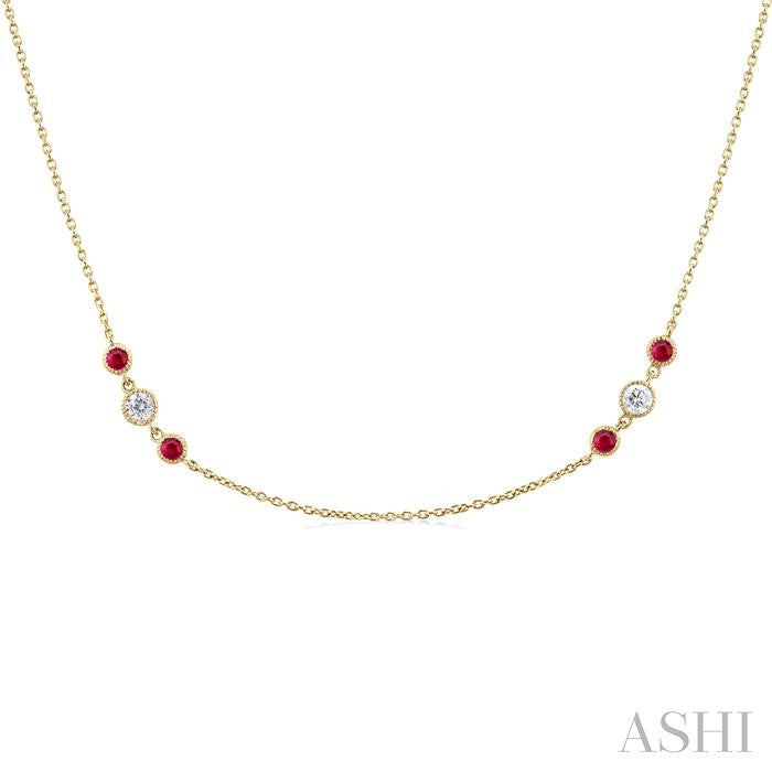 ASHI 3 Gemstone & Diamond Station Necklace 936VHPPFGNKRBYG