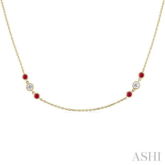 ASHI 3 Gemstone & Diamond Station Necklace 936VHPPFGNKRBYG