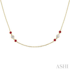 ASHI 3 Gemstone & Diamond Station Necklace 936VHPPFGNKRBYG