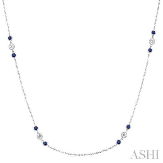 ASHI 3 Gemstone & Diamond Station Necklace 936VHPPFGNKSPWG