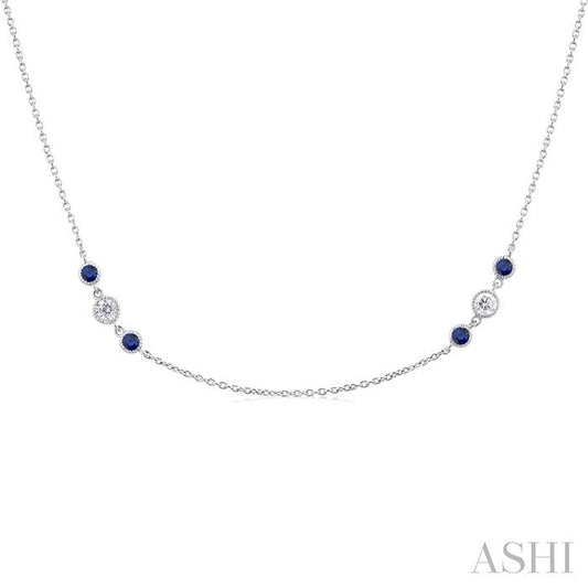 ASHI 3 Gemstone & Diamond Station Necklace 936VHPPFGNKSPWG