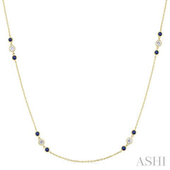 ASHI 3 Gemstone & Diamond Station Necklace 936VHPPFGNKSPYG