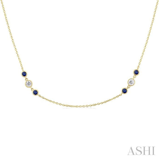 ASHI 3 Gemstone & Diamond Station Necklace 936VHPPFGNKSPYG