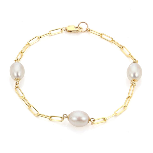 Parkplace Pearls 14K Gold Paperclip Chain and Freshwater Pearl Bracelet 938201/FW