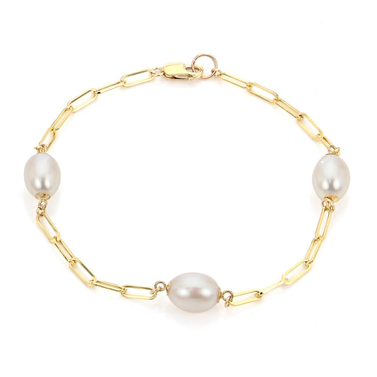 Imperial Partners 14K Gold Paperclip Chain and Freshwater Pearl Bracelet 938201/FW