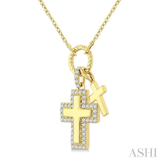 ASHI Cross Charm Diamond Fashion Pendant 938A7PPTGPDYG-CR