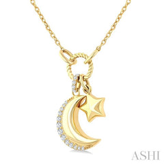 ASHI Crescent Moon & Star Charm Diamond Fashion Pendant 938A8PPTGPDYG-MN