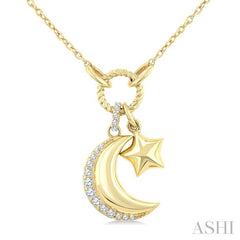 ASHI Crescent Moon & Star Charm Diamond Fashion Pendant 938A8PPTGPDYG-MN